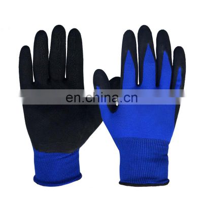 Royal blue polyester palm super soft foam industrial latex paint for safe work non-slip nitrile gloves