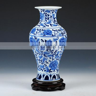 Ceramic Pot Vases Chinese Glaze Blue and White Flowers Old