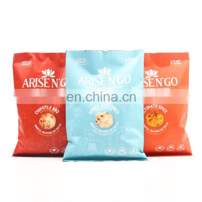 Custom printed laminated plastic aluminum foil 3 side seal flat plastic potato chips snack food bag sachet