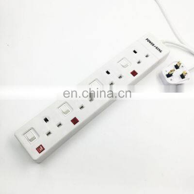 Hot selling 13A UK plug 4 way outlet extension socket 0.75 3m wire