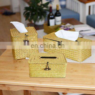 Seagrass Tissue Storage Box  facial tissue box cover square seaweed Hand Woven tissue box for Office hotel