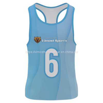 wholesale full custom sublimated singlet with blue color