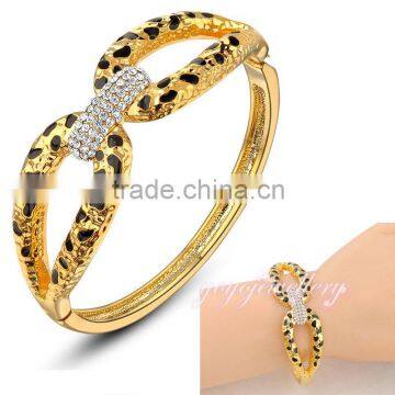Leopard design double hoop 18 carat gold plated crystal bangle