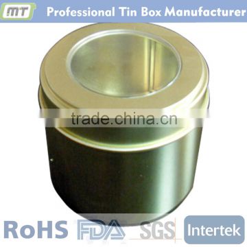 Small round window tea tin case package