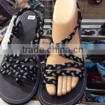 Dobbytex DBTS4 Black-White Twist Handmade rope Sandals/Shoes Hill tribe / Hmong / Summer / African