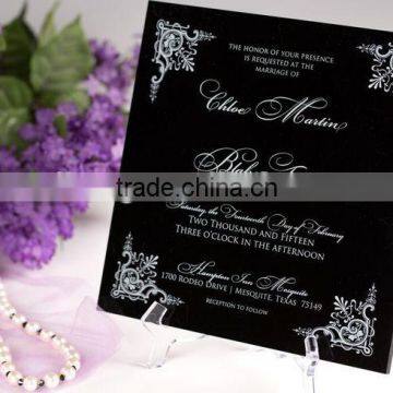 2016 Hot sale high-quality elegant black acrylic wedding invitations with white silk screen printing fond