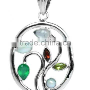 925 Sterling Silver Rainbow & Garnet & Pearl & Peridot Pendant NEW WHOLESALE ITEM Jewellery