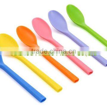 Plastic unique plastic spoon with straw for kids