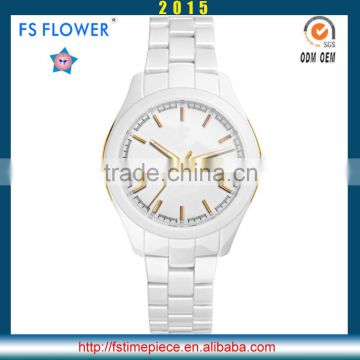 FS FLOWER - Casual Type White Ceramic Watch Case Band Watches Men Wrist Japan Movement With Date