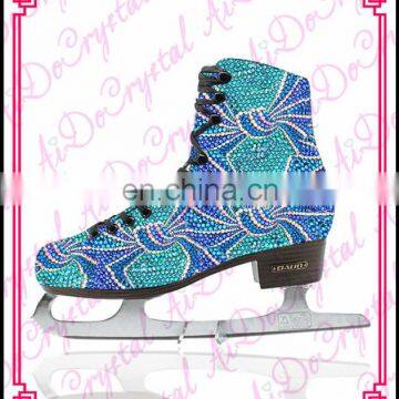 Aidocrystal 2016 glitter blue ice skating shoes,crystal figure skate sport shoes for girls