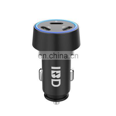 60W IBD factory  3 Ports PD  Unique design mobile phone adapter car charger for earphone and powerbank