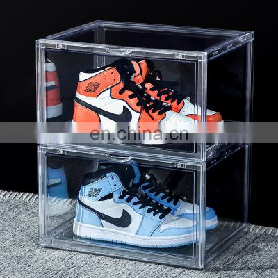 Stackable custom acrylic fold magnetic drop front custom folding container organize clear plastic clear jordan plastic shoe case