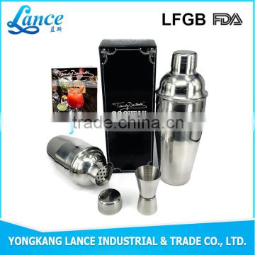 Factory sale large 750ml Stainless Steel Cocktail Shaker and Jigger Set