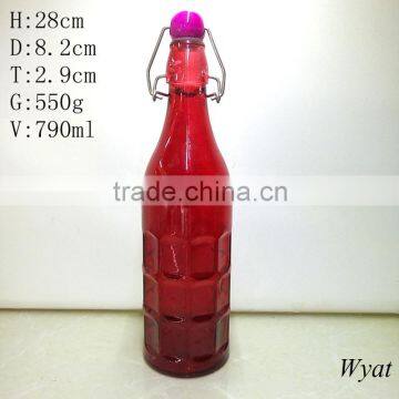 cheap 750ml 27oz red glass cooking olive bottles with swing top