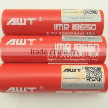 High drain AWT 18650 3000mah 40a battery 18650 rechargeable battery for x arab you tube awt battery