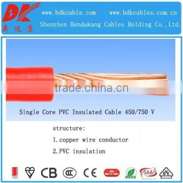 pvc single core cable flexible copper 450/750v power cables size 2.5mm single core multistrand electrical cables