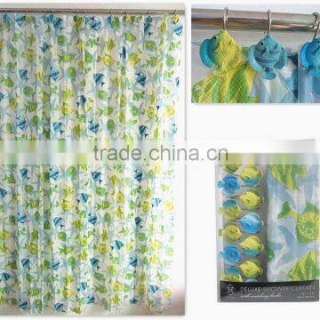 new design and luxury Fishes Design PEVA Shower Curtain with resin hooks