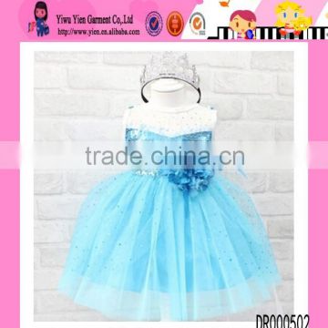 New Design Sequined Party Frock Factory Direct Lace Sleeveless hot Frozen Elsa Frock