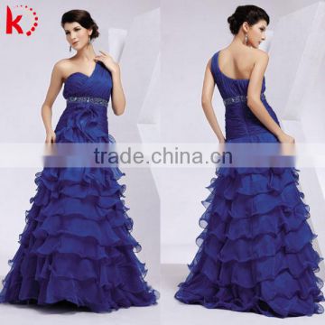 Elegant blue one-shoulder ruffle layering formal chiffon quinceanera dress pattern
