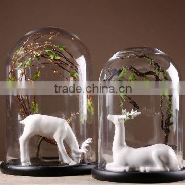 Wholesale clear glass bell jar with wooden base, high quality glass bell jar dome manufacture