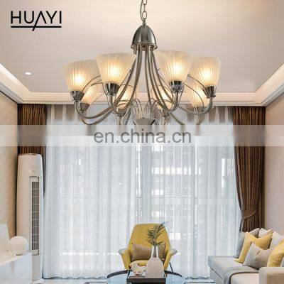 HUAYI European Style Metal Silver Glass 3*40W 8*40W Modern Indoor Restaurant Hotel Room Decorative Chandelier