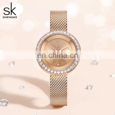 SHENGKEG Private Label Stainless Steel Watch K0169L Sunray Dial Mesh Strap Wristwatch Lady Watch Chain Watch for Women