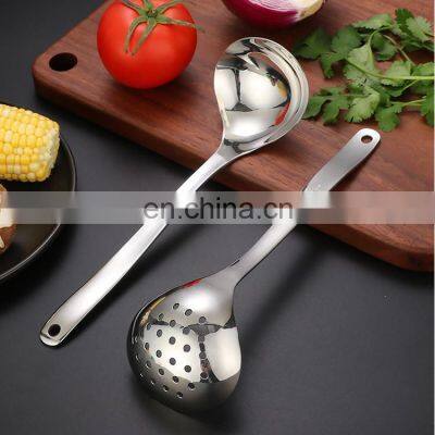 7 Inch Long Handle Stainless Steel Hanging Hot Pot Scoop Kitchen Cooking Spoon Soup Ladle Colander Spoon