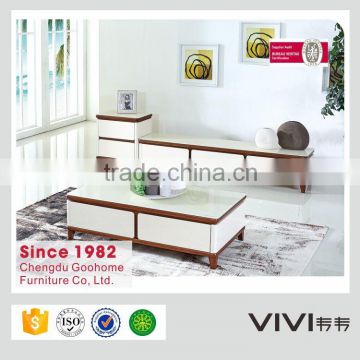 new model home furniture clear wooden tea table with glass top