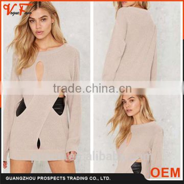 Famous Brand China Computerized Knitting Color Combination Hollow Girls Sweater