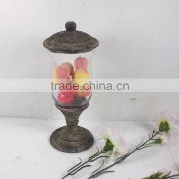 8009455MC-Antique Rustic Fruit Metal and Glass Holder