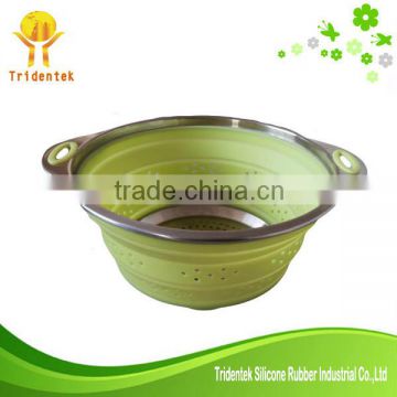 Wholesale food grade stainless steel handle and collapsible silicone steamer