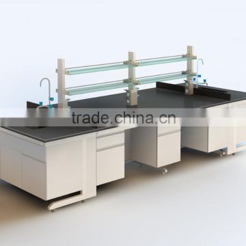 Heavy Duty Steel And Wooden Lab Island Work Benches With Drawers & Reagent Shelf & Knee Space in Clean Room Laboratory Furniture
