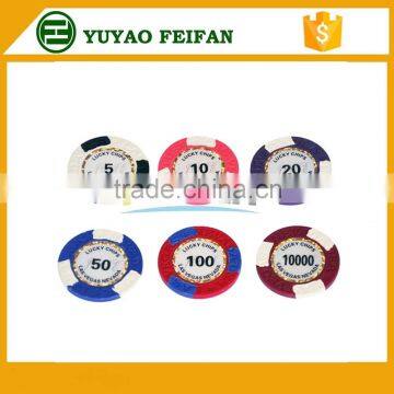 hot sell popular style 13.5g three color block oem sticker clay poker chips