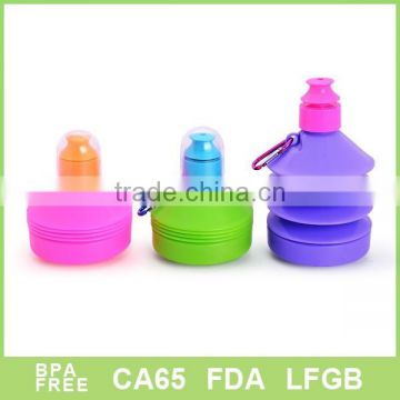 BPA free candy color folding bottle with carabiner two cap