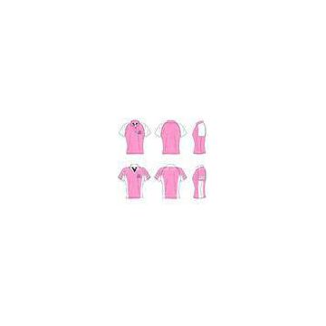 Cotton Female White / Pink Short Sleeve Polo Shirts Customized Sportswear Jersey
