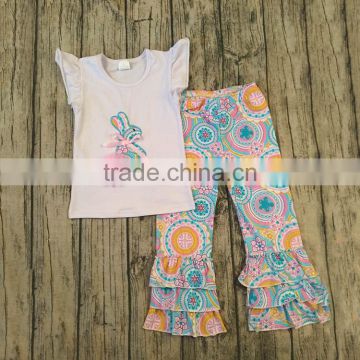 kids modeling clothes white rabbit embroidery t-shirts match pants outfits baby girl clothes kids wholesale clothing