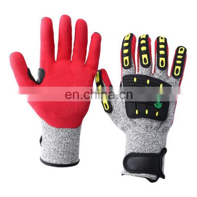 Anti-Vibration HPPE Nitrile Coated Cut 5 Impact Gloves with TPR for Oil Field