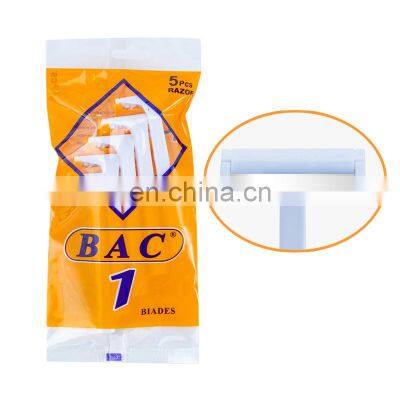 China factory face razor BAC single blade razor wholesale plastic handle disposable shavers 5pcs packing single blade shaver