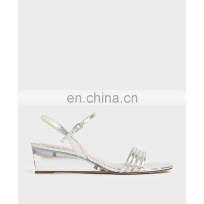 Women unique cheap price good quality ankle strap clear wedges heels sandals and ladies shoes