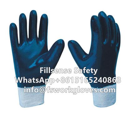 Knit Wrist Cotton Jersey Liner Half/Fully Coated Nitrile Gloves Waterproof Work Gloves Heavy Duty Work Gloves
