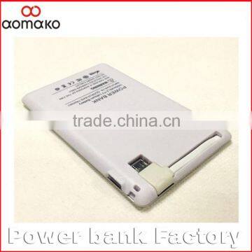 AK-05 New arrival style 1800 mah card power bank christmas gifts power bank built-in micro cable mobile power