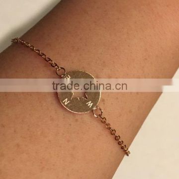 Stainless Steel gold plated hand stamped Compass Bracelet Valentine Gift Nautical Bracelet                        
                                                Quality Choice