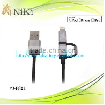Manufacturer of 2 in 1 usb cable for iphone 5s,6 +micro usb charging date cable