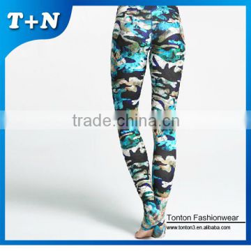 Polyamide spandex high waist blue camouflage leggings with pockets