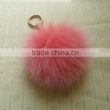 High Quality Hot Selling Cute Pink Fox Fur Pom poms with Keychain for Fashion Women