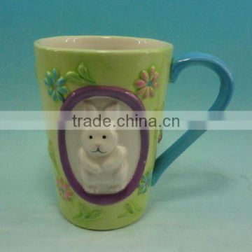 Rabbit emboss ceramic mug with handle