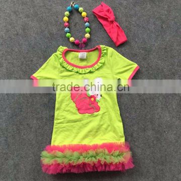 2016 new Easter girls dress baby girls bunny dress ruffle short sleeves Summer clothes with accessories set