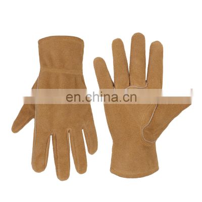 HANDLANDY Brown Cowhide Leather Safety Outdoor Protective Gloves Thorn Proof Yard Work Gloves Kids Garden Gloves Children