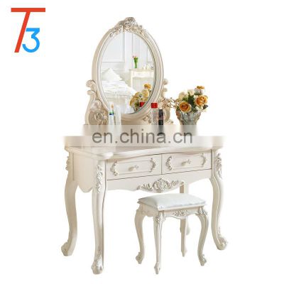 Factory Wholesale Customized White Wood Vanity Dresser Makeup Table With Mirror For Bedroom