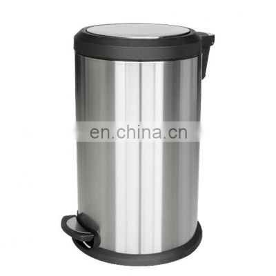 Top quality household stainless steel fingerprint proof trash can with soft closed dustbin 40L 360 degree rotation lid pedal bin